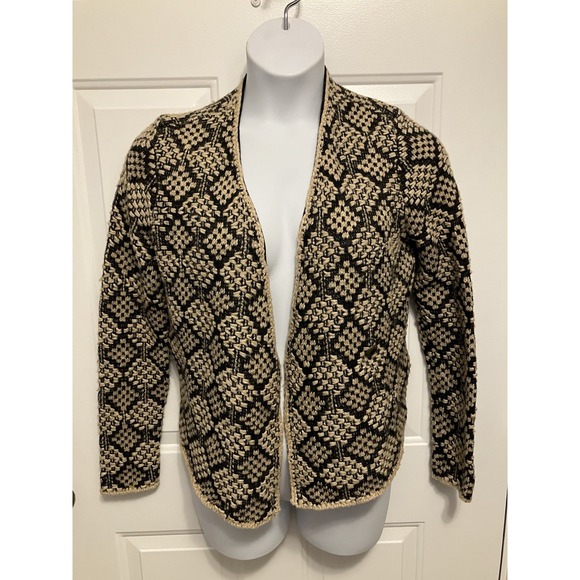 Lucky Brand Sweaters - Lucky Brand Sweater Size Large Cardigan Boho Wool blend Beige Black Women’s